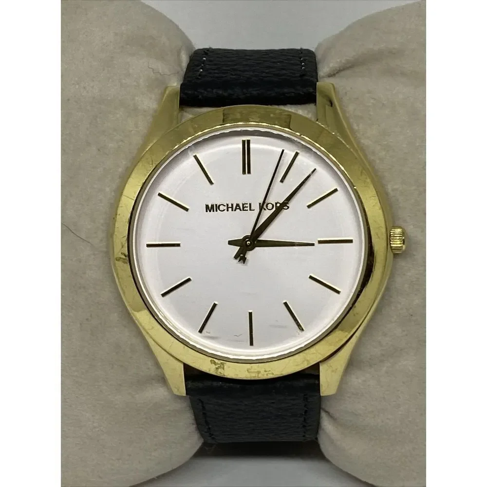 Michael Kors Slim Runway MK-4295 Women's Black Leather Analog Dial Watch VK434